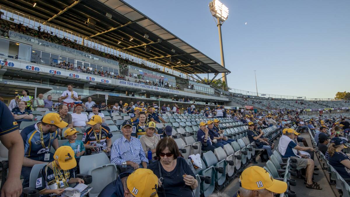 A modest crowd before the start of the first Brumbies game of 2019. Photo: Sitthixay Ditthavong