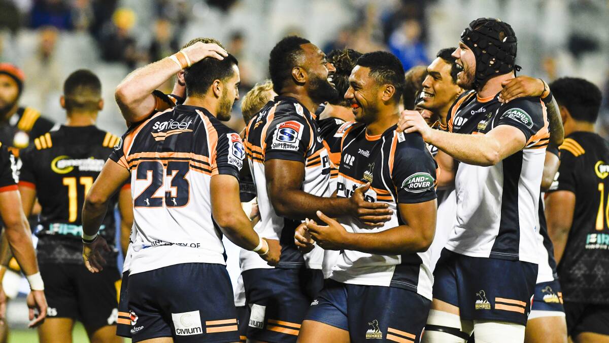 Happy times: The Brumbies spanked the Chiefs in round two. Picture: Dion Georgopoulos