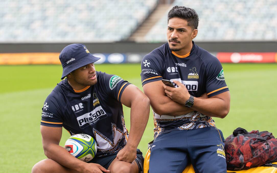 Pete Samu, right, and Rob Valetini will likely compete for a Wallabies World Cup spot. Picture: Terry Cunningham.