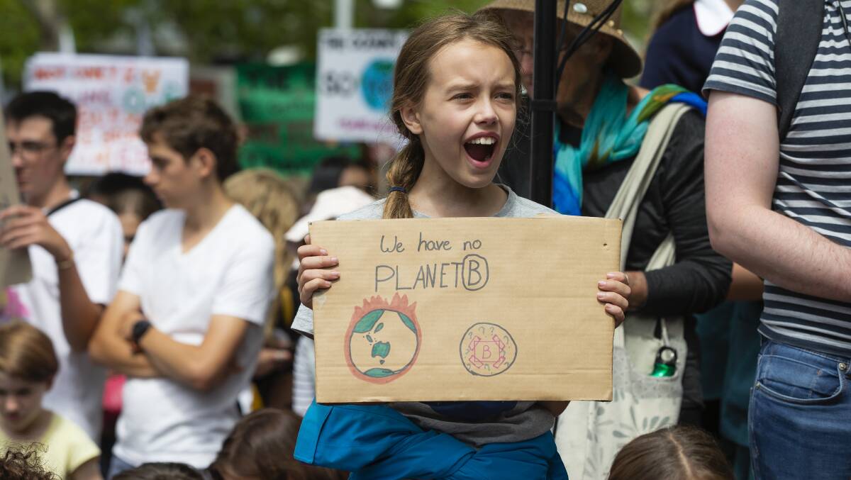 Canberra school students protest in March against government inaction on climate change. Picture: Terry Cunningham