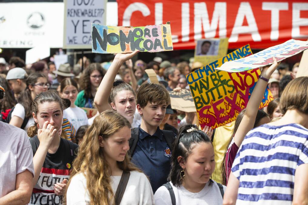 Canberra school students also went on strike in March to protest against Adani's coal mine and lack of government action on climate change. Picture: Terry Cunningham