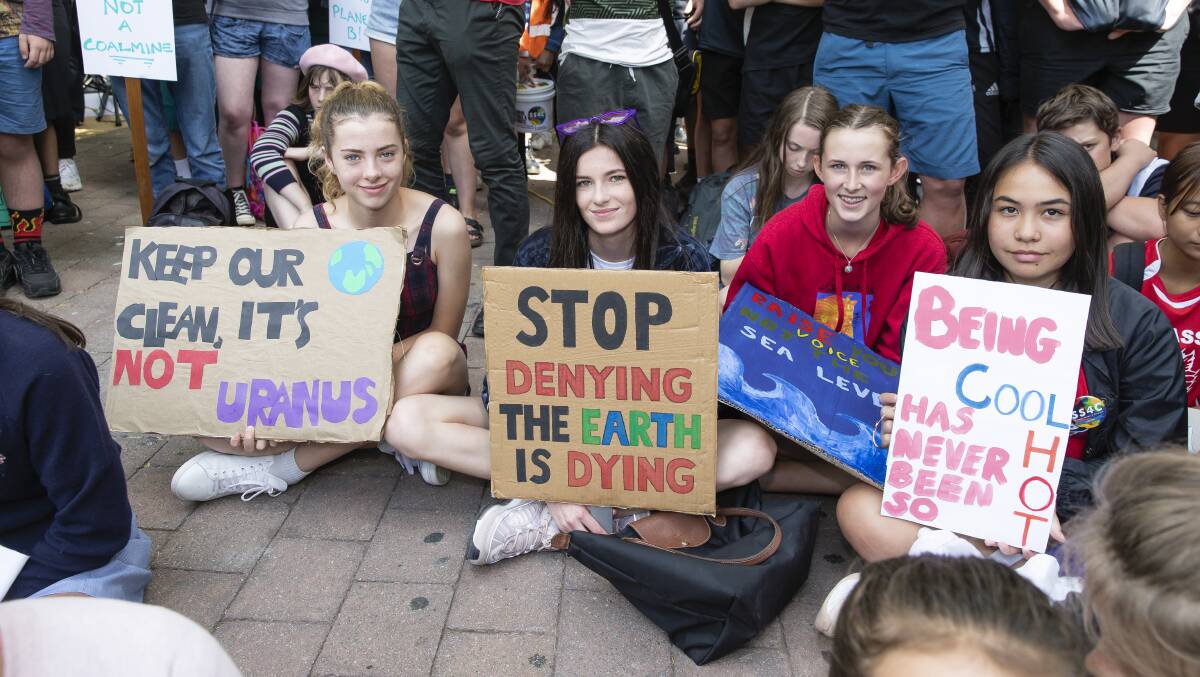Canberra school students strike from school against Adani's coal mine and climate change. Picture: Terry Cunningham