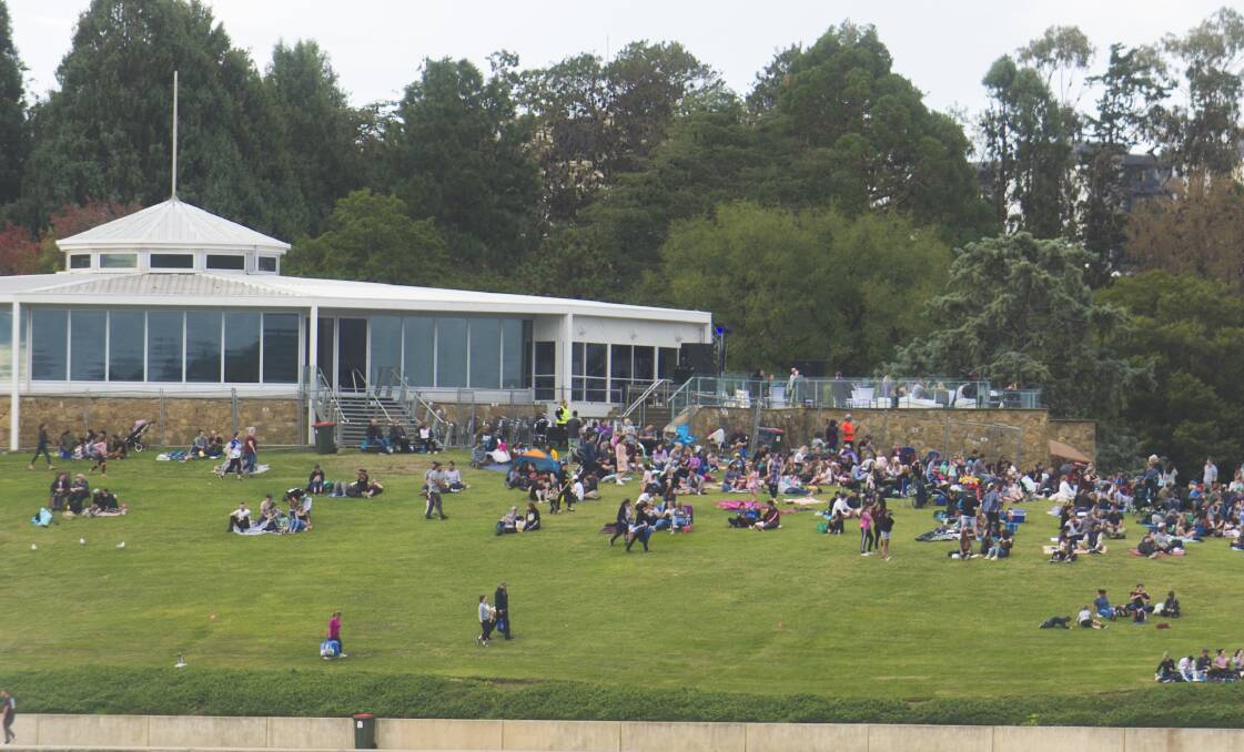 Crowds on the lawns in front of the Regatta Point pavilion for Skyfire 2019. Picture: Dion Georgopoulos