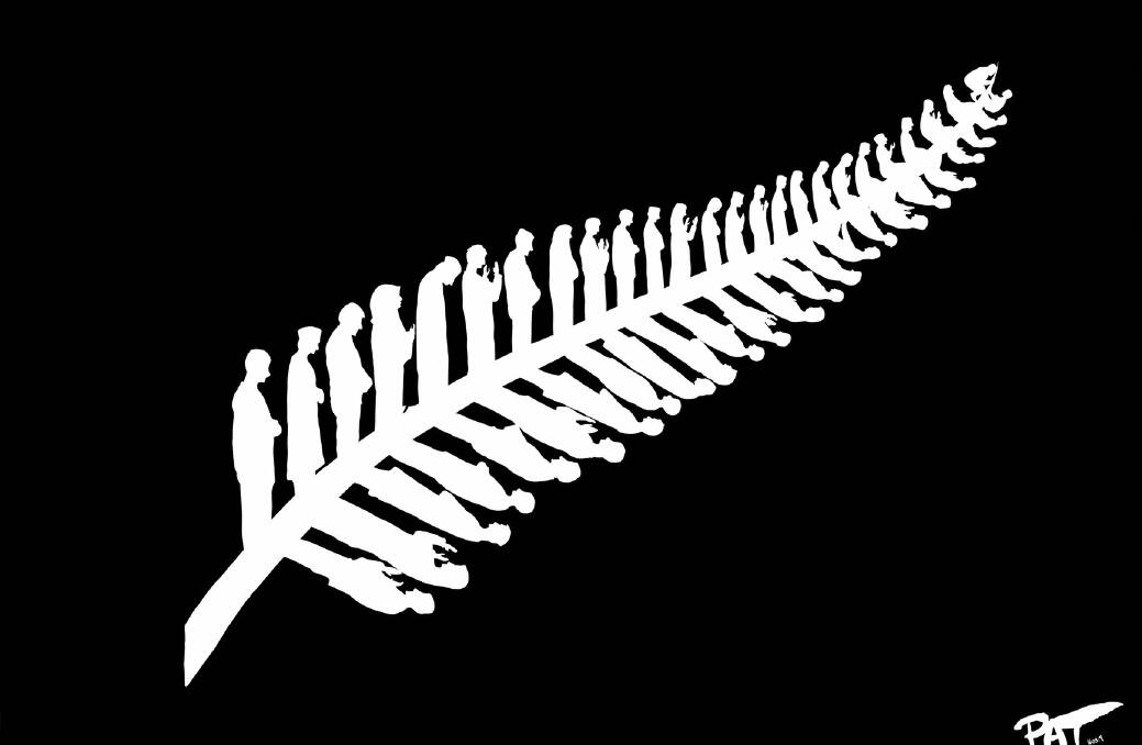 'Christchurch Fern' depicts 50 Muslim figures in various stages of prayer, representing 50 victims of the Christchurch massacre. Picture: Supplied