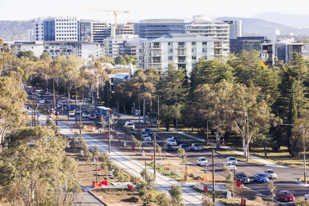 Views of Northbourne Avenue, Canberra City, New Acton, Civic, and The Light Rail, Tram. Photo: Jamila Toderas