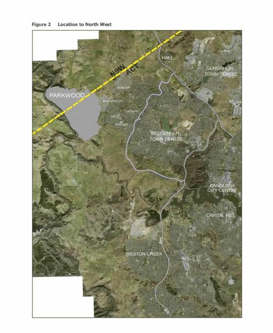 A graphic from Parkwood proposal documents which shows the suburb crossing the NSW / ACT border. Picture: Supplied