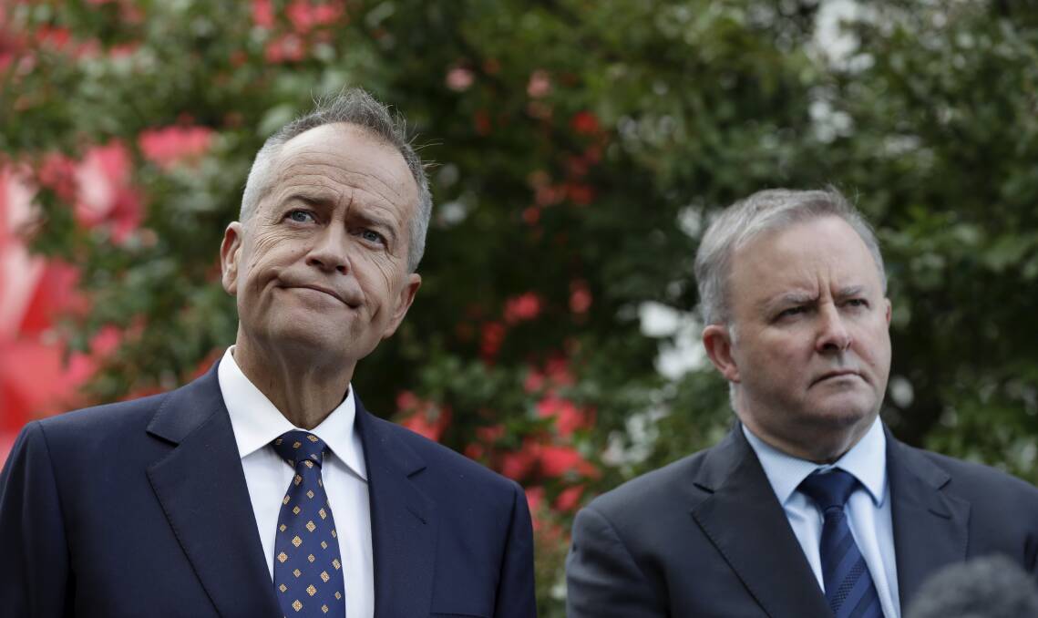 Bill Shorten and Anthony Albanese during the launch of Labor's Climate Change Action Plan in April. Picture: Alex Ellinghausen