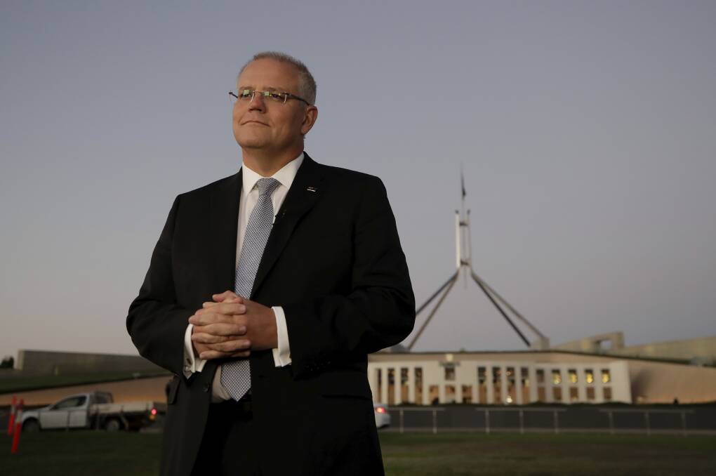 Prime Minister Scott Morrison outside Parliament House in Canberra. Picture: Alex Ellinghausen