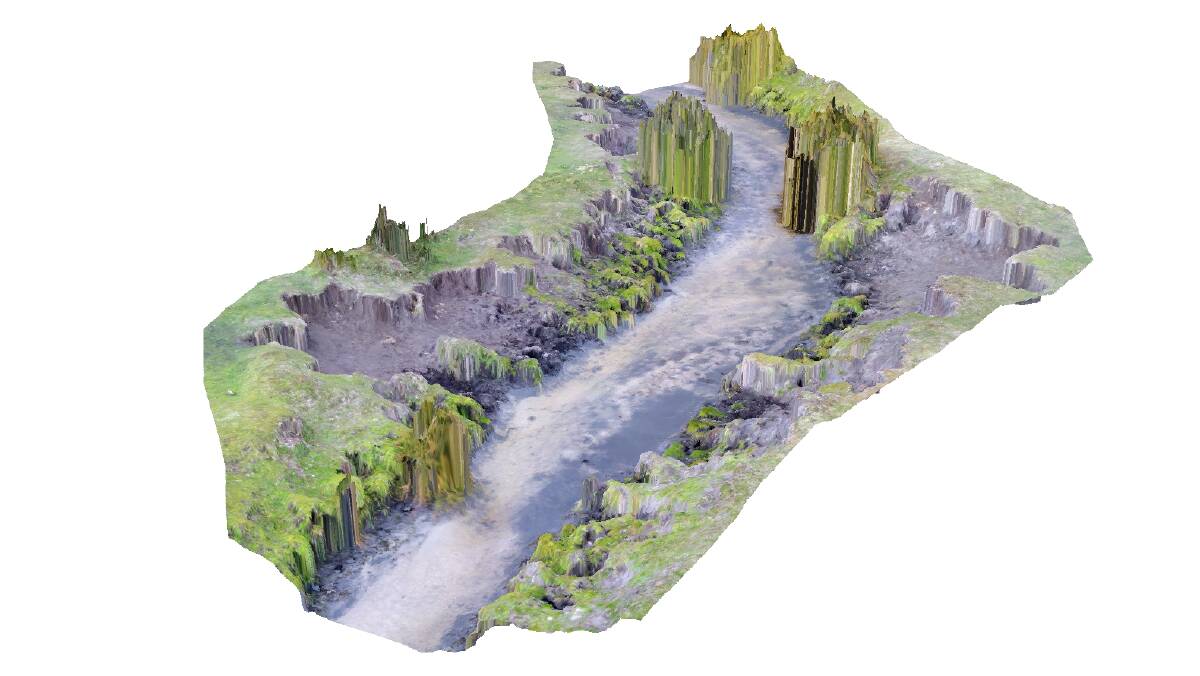 A 3D map of an eroded riverbank in Kosciuszko National Park in 2016 which shows damage from feral horses.