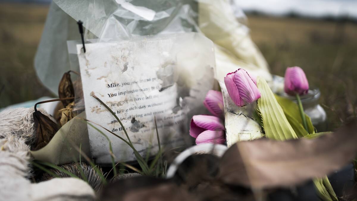 Memorial to cyclist Mike Hall on the Monaro Highway. Photo: Dion Georgopoulos