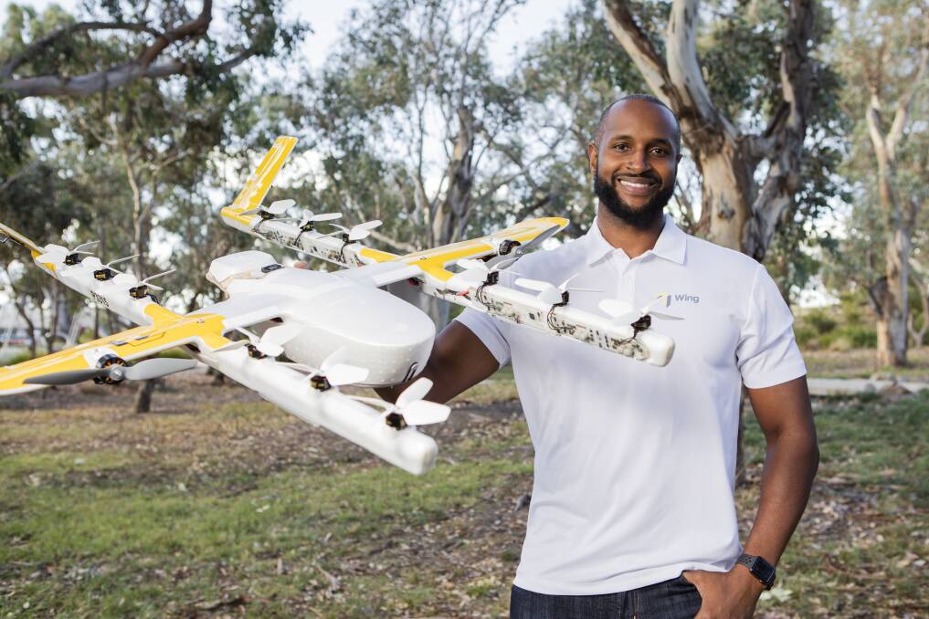 Wing launched its controversial delivery-drone service in Canberra's north this week. Pictured is Wing's head of Australian operations, Terrance Bouldin-Johnson. Photo: Jamila Toderas