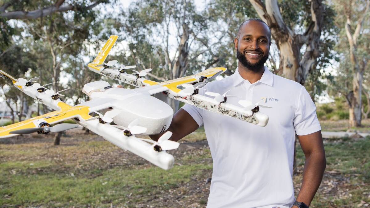 Wing will launch its controversial delivery drone service in Canberra's north by the end of the week.
Wing's head of Australian operations, Terrance Bouldin-Johnson.
Photo: Jamila Toderas