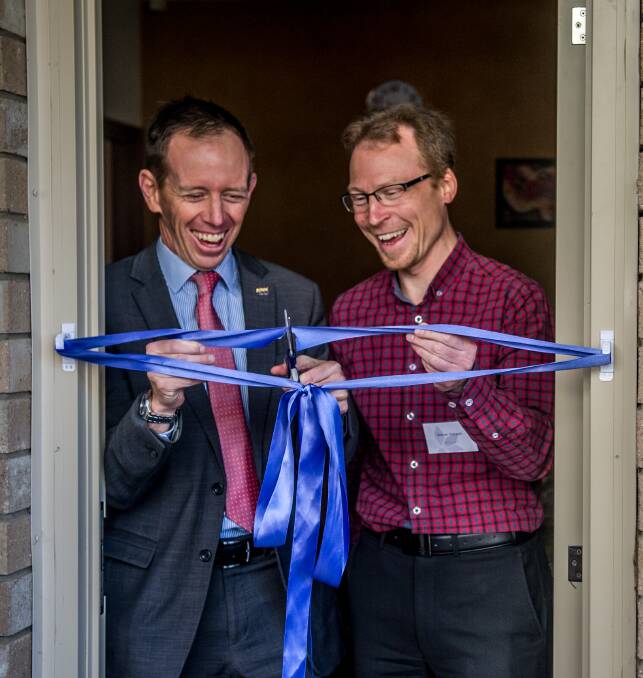 ACT Health Minister Shane Rattenbury and the Mental Health Community Coalition's Simon Viereck open Recovery College at Lyneham. Picture: Karleen Minney.