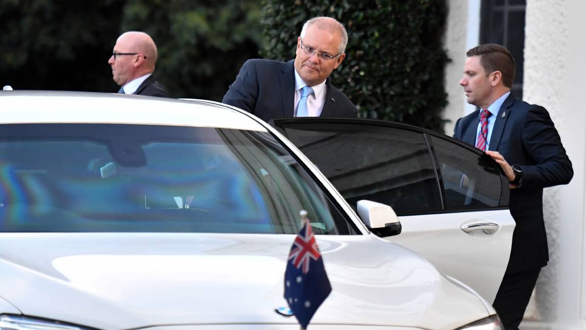 Prime Minister Scott Morrison  t Government House on Thursday morning. Photo: AAP