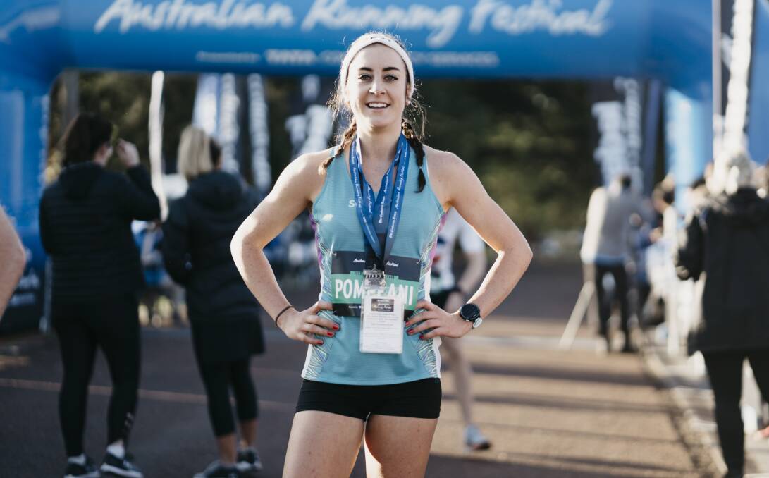Leanne Pompeani won the 10 kilometre event at the Australian running festival in Canberra. Picture: Dion Georgopoulos