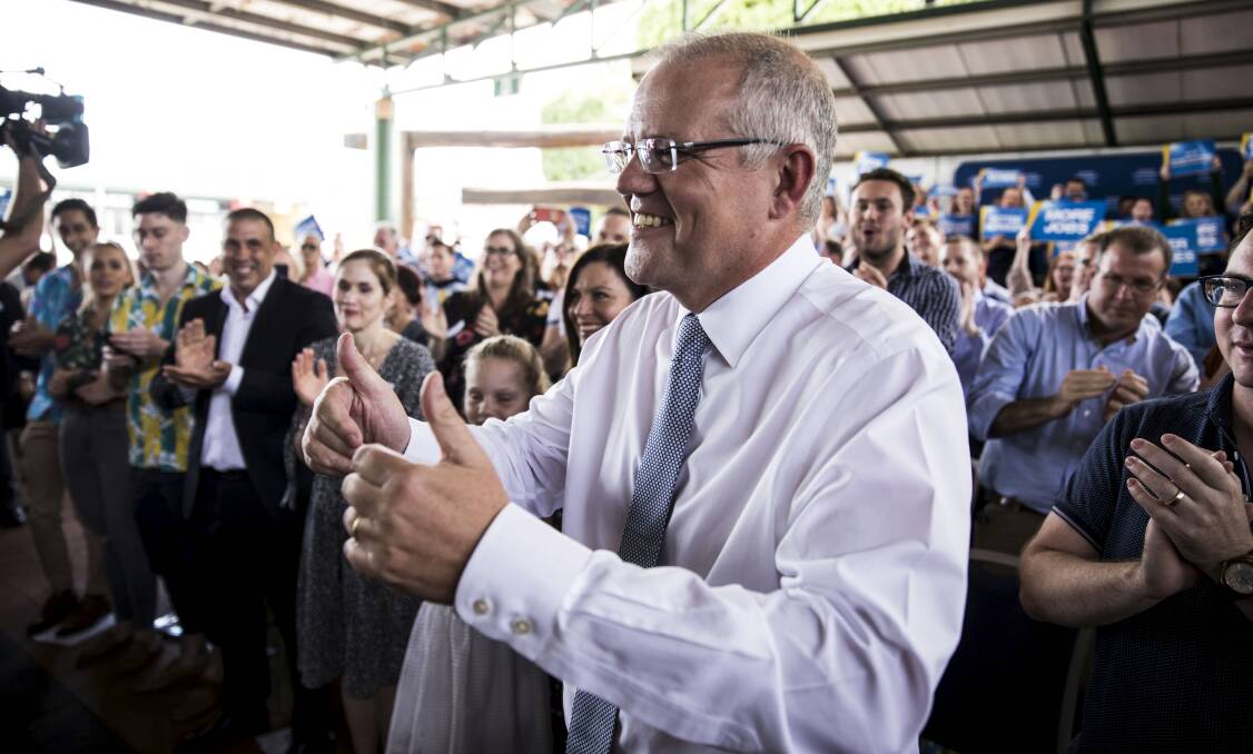 Prime Minister Scott Morrison at a Liberal Party Rally in Brisbane. Photo: Dominic Lorrimer