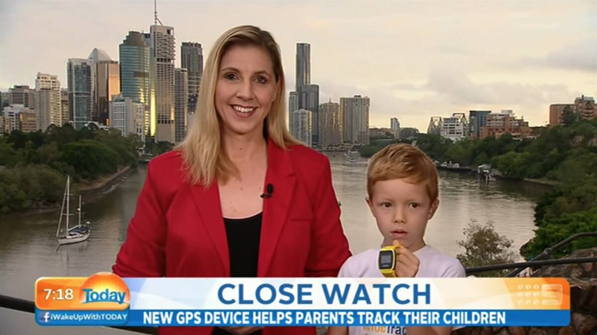 Brisbane-based TicTocTrack founder Karen Cantwell with her son Hunter, from an interview with the Nine Networks Today show broadcast in 2014.