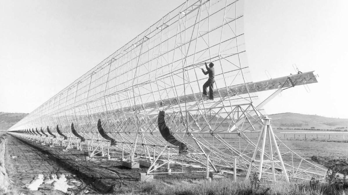 Professor Michael Large (University of Sydney) at work building the telescope circa 1965. Photo: University of Sydney archives