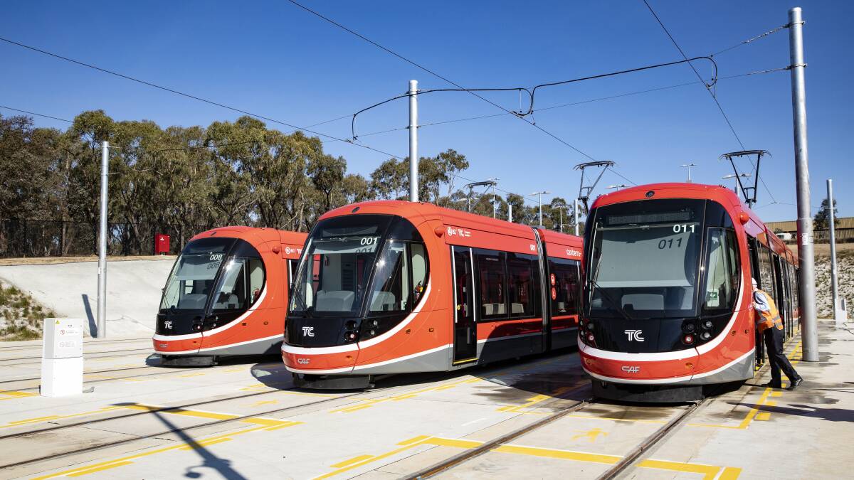 Light rail vehicles in the Mitchell depot's stabling yard. Photo: Sitthixay Ditthavong