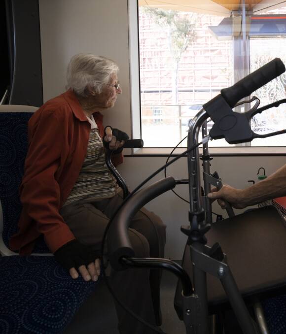 101-year-old Sheilah Barrie rode the light rail on Thursday Photo: Sitthixay Ditthavong