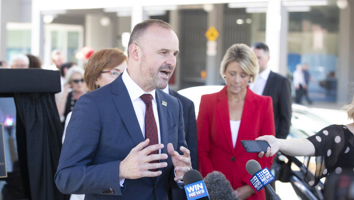 ACT Chief Minister Andrew Barr speaks to media at the light rail community preview  on Thursday. Photo: Sitthixay Ditthavong