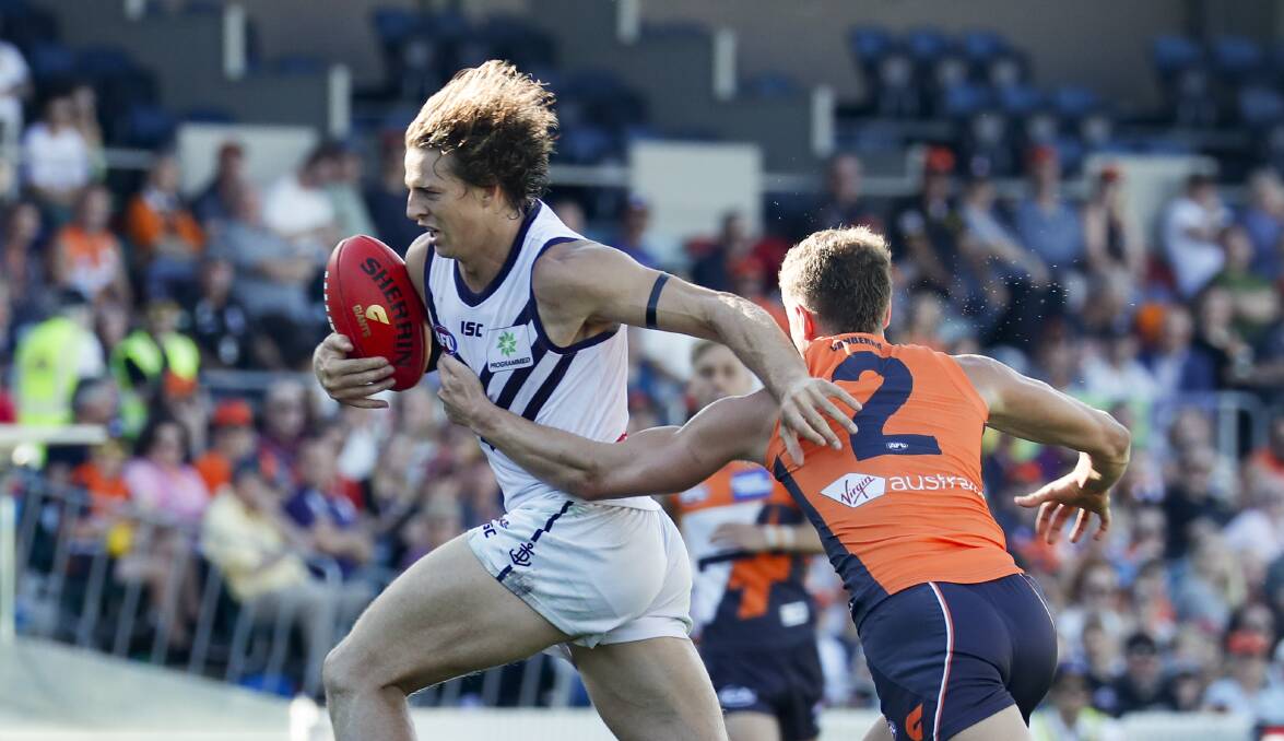 Fremantle's Nat Fyfe helped to inspire a stunning victory. Photo: Sitthixay Ditthavong