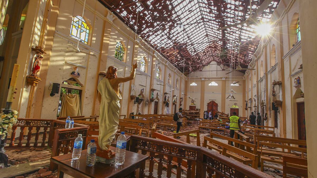 The inside of St. Sebastian's Church damaged in blast in Negombo, north of Colombo, Sri Lanka, where more than 50 people died. Photo: AP