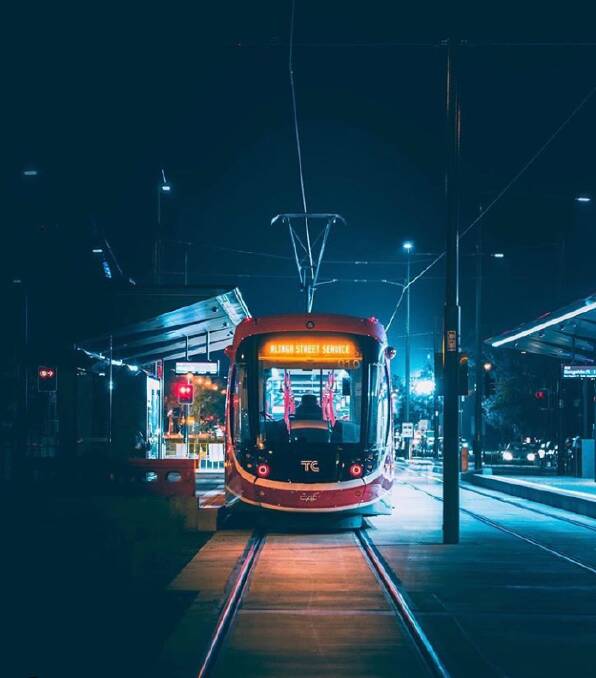 @benizzard: One of Canberra's new trams at night.