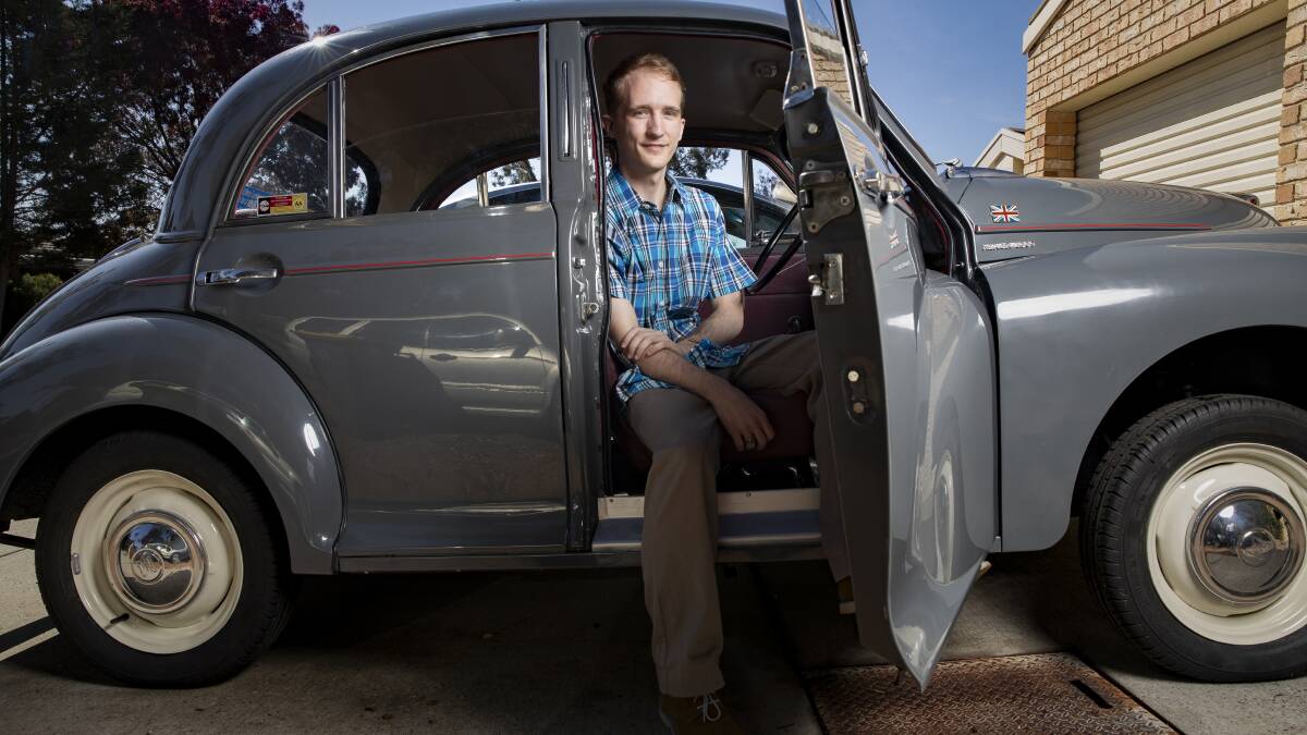 Nathan Hall with his Morris Minor. Photo: Sitthixay Ditthavong