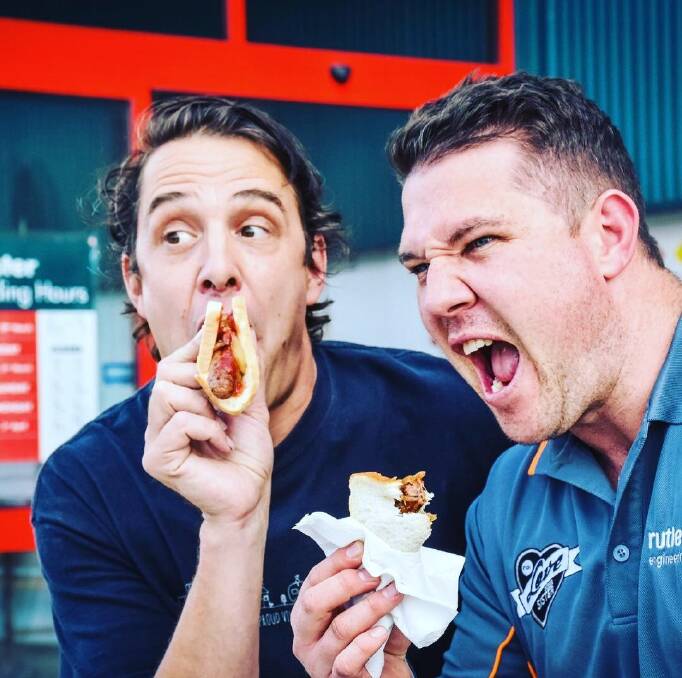 Trying to beat cancer one Bunnings sausage at a time: Samuel Johnson and Craig Glover. Photo: Supplied