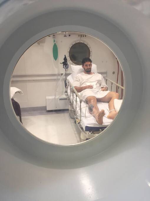 Henry Clunies-Ross in the hyperbaric chamber at the Prince of Wales hospital earlier this month. 