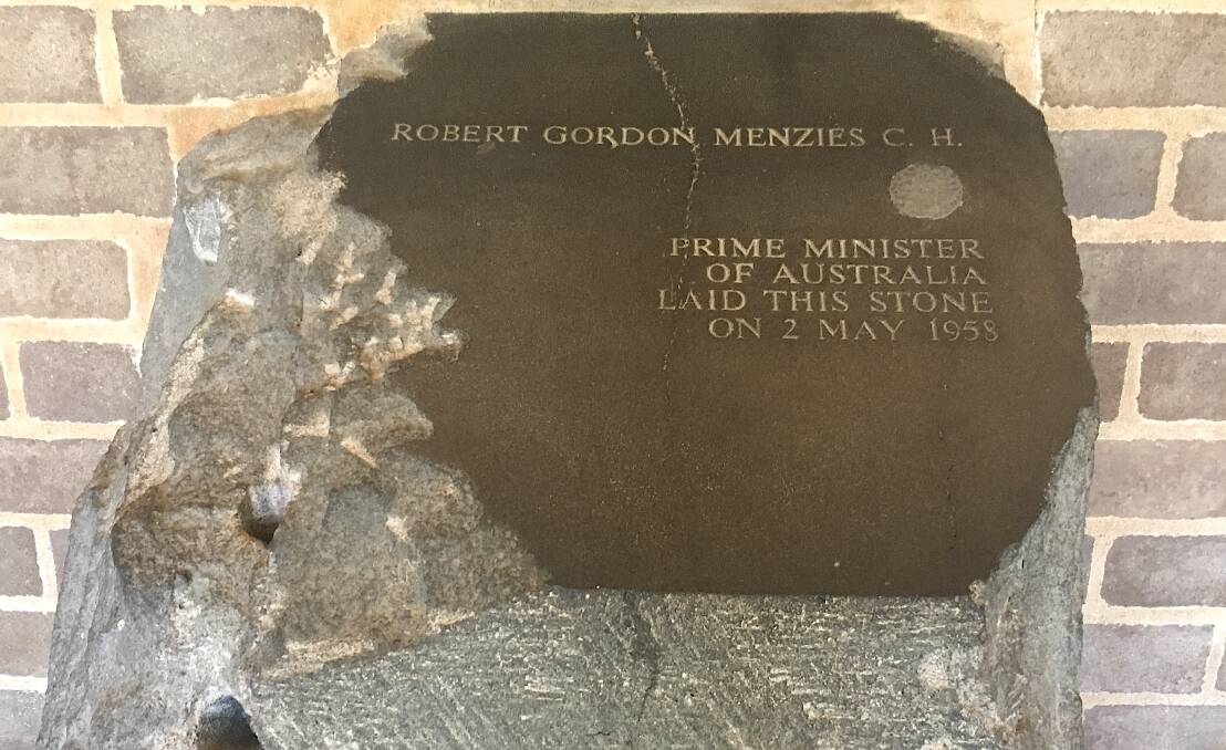 The foundation stone, unveiled by former prime minister Bob Menzies, was originally the north pier of the 1869 Great Melbourne Telescope. Photo: Tim the Yowie Man