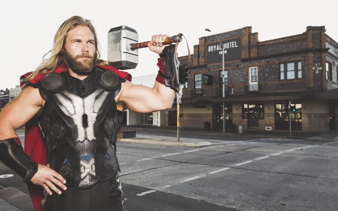 Former Tuggeranong boy and Thor impersonator Andrew Lutomski visited Queanbeyan on the weekend, where he is selling his apartment. Picture: Jamila Toderas
