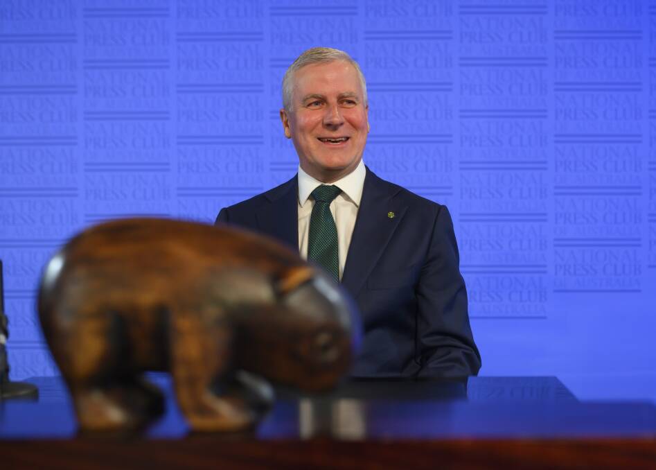 Deputy Prime Minister and Nationals leader Michael McCormack taking the Wombat Trail to the National Press Club in Canberra. Picture: AAP/ Rohan Thomson