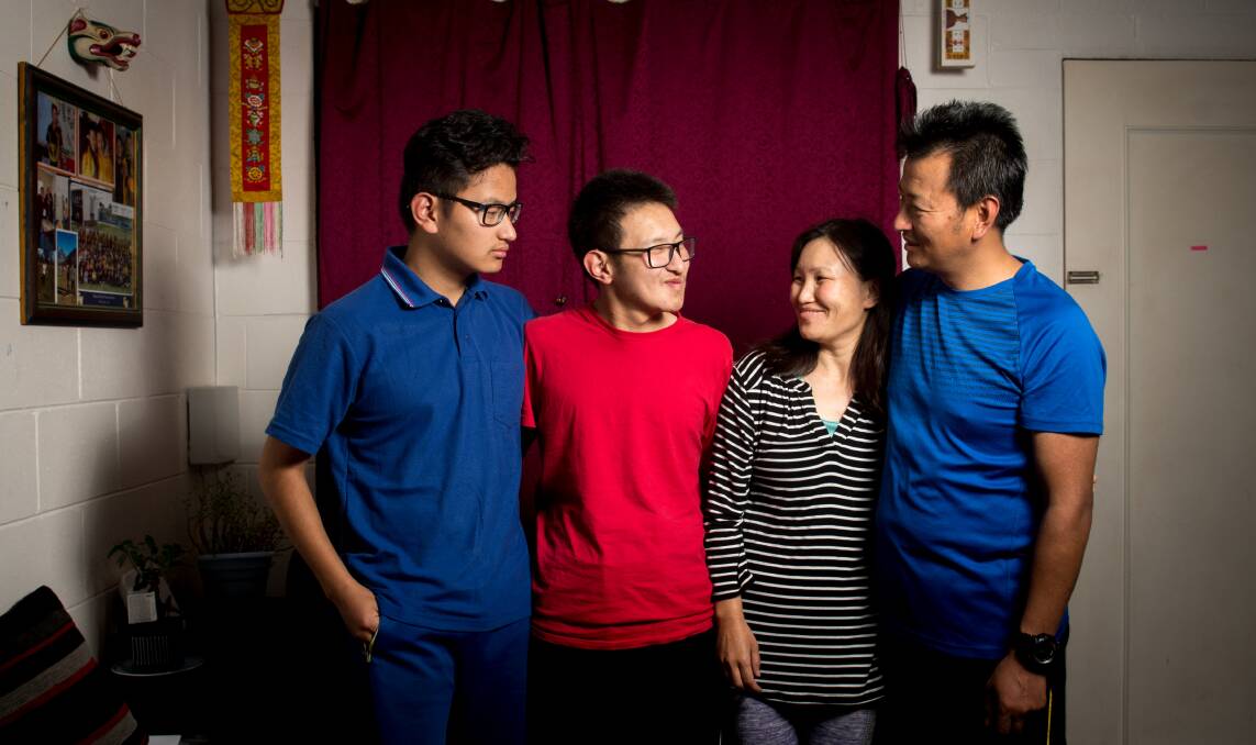 Tenzin Jungey, Kinley Wangchuk, Jangchu Pelden and Tshering at their home in Queanbeyan this week. Picture: Elesa Kurtz