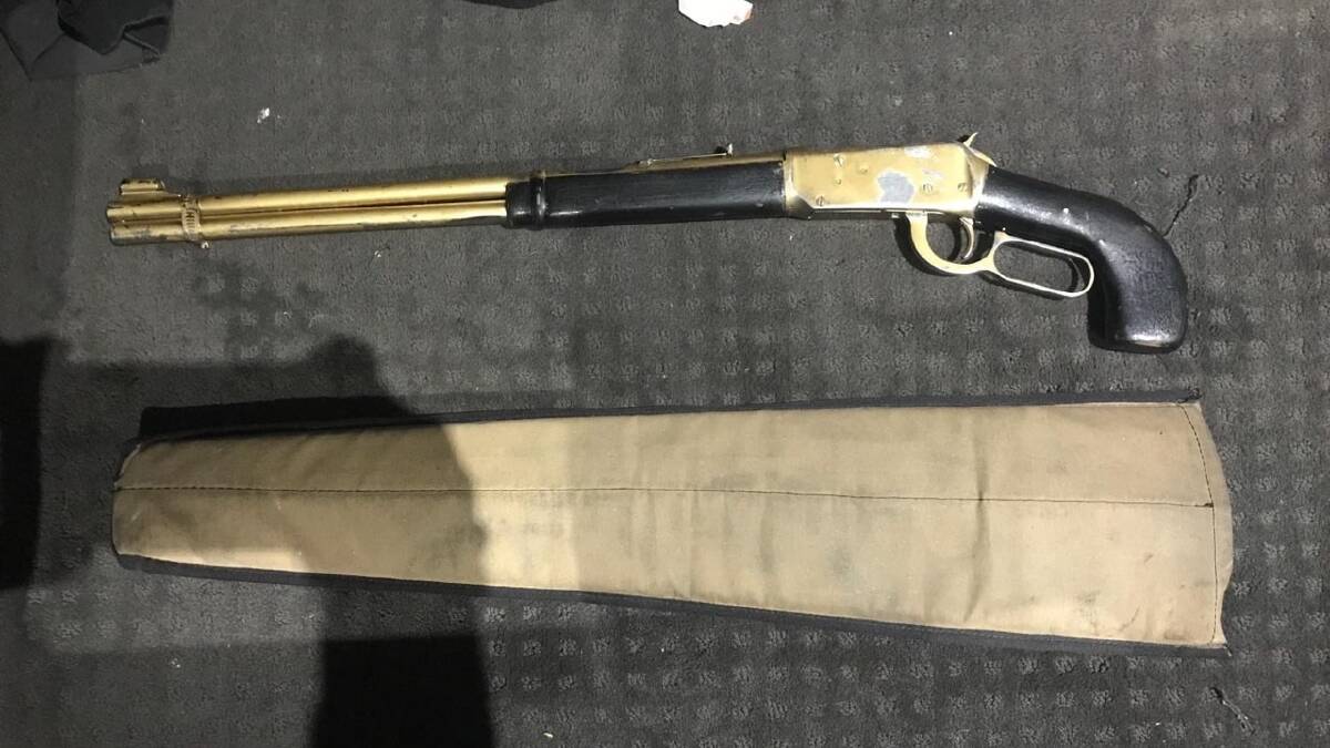 The .3030 calibre lever action rifle, uncovering during police raids. It is believed to have been used in an alleged shooting in Theodore in March. Picture: ACT Policing