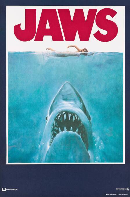 A poster for the 1975 film Jaws, directed by Steven Spielberg.