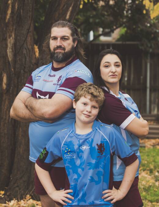 Ben Coutts, wife Maria and son Hawk will all play for Wests this weekend. Picture: Jamila Toderas
