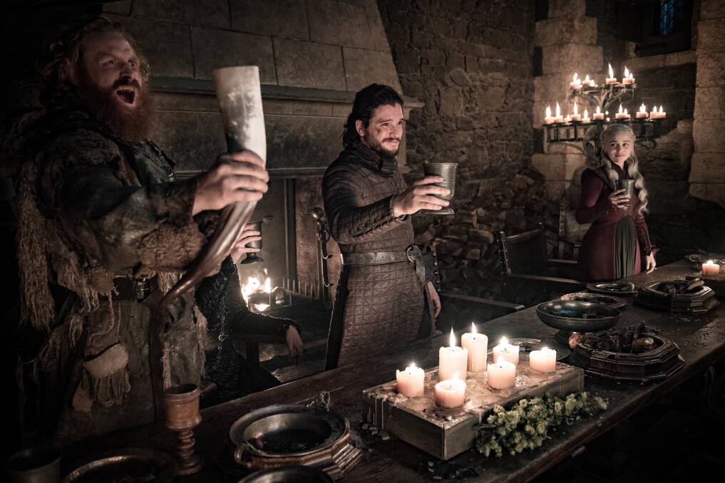 Earlier in the same scene: a toast, and no sign of Emilia Clarke's coffee cup. Picture: HBO