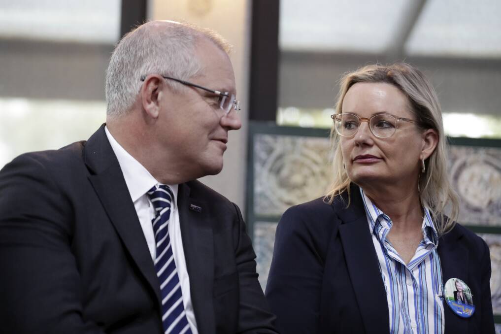 Scott Morrison and Sussan Ley, one of the female MPs he may promote to cabinet. Picture: Alex Ellinghausen