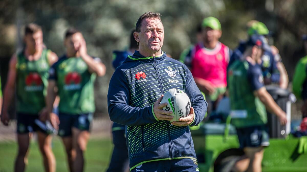 Canberra Raiders coach Ricky Stuart says his team is on track for the semi-finals. Picture: Karleen Minney