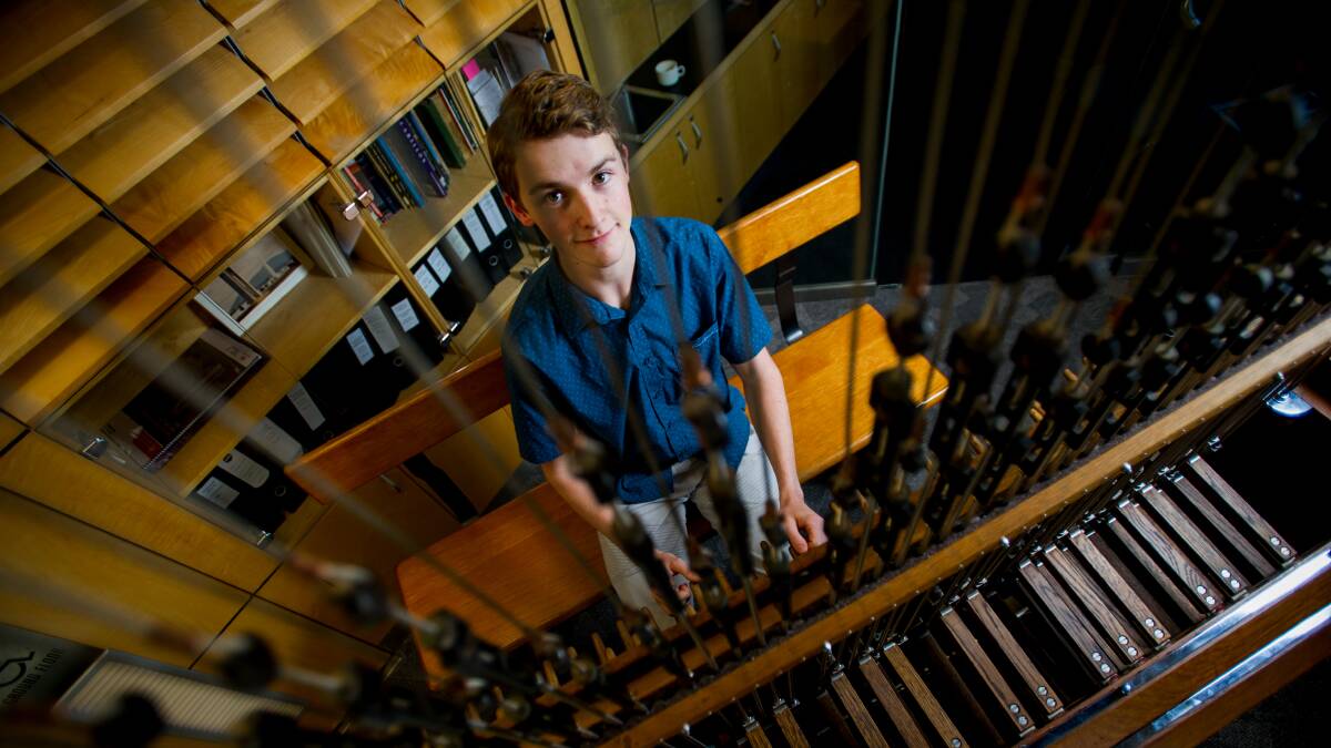 Peter Bray, pictured in May, behind the National Carillon's clavier, from where the instrument is played. Picture: Elesa Kurtz