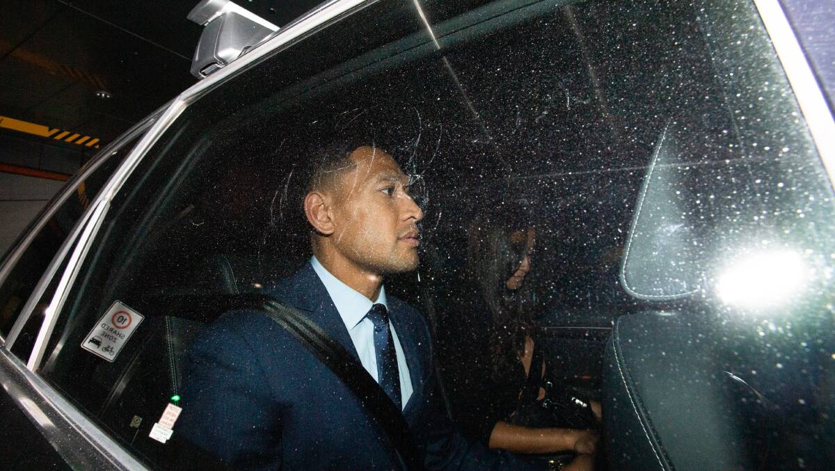 Israel Folau leaves a Code of Conduct hearing on May 7. Picture: AAP