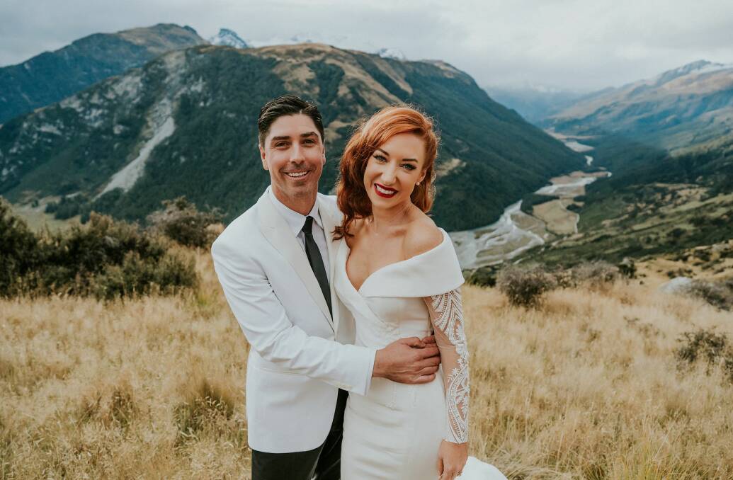 Iain Davidson and Kristen Henry on their wedding day in New Zealand. Picture: Kate Drennan Photography
