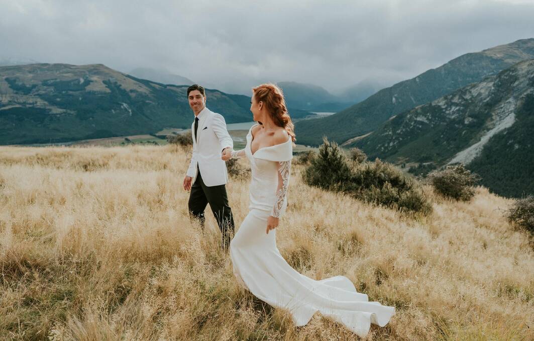 Iain Davidson and Kristen Henry in the stunning setting of the mountains of Glenorchy in New Zealand. Picture: Kate Drennan Photography