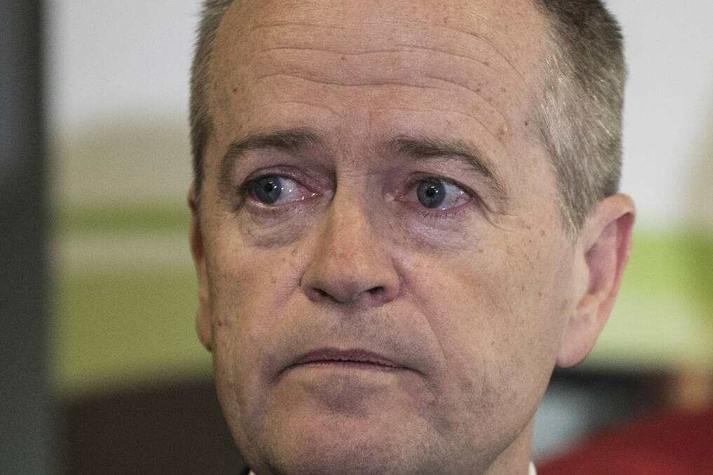 Opposition leader Bill Shorten tears up as he talks about his late mother at a press conference. Picture: Dominic Lorrimer