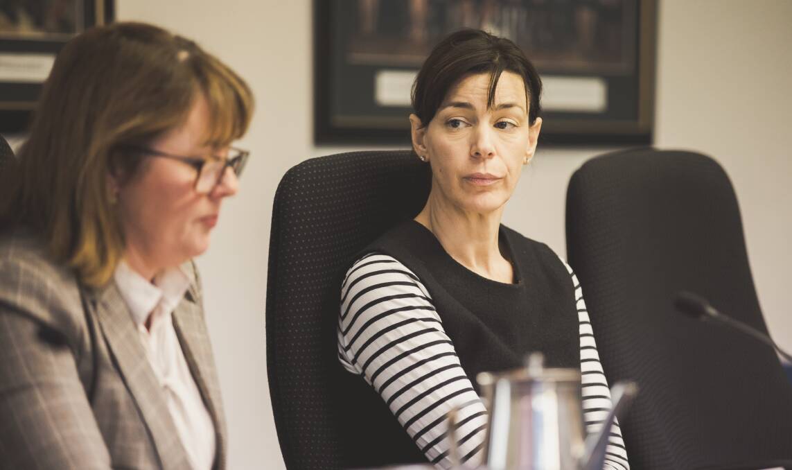 Viva Energy's Edwina Pribyl and Jennifer Gray give evidence at the ACT fuel inquiry. Picture: Jamila Toderas 