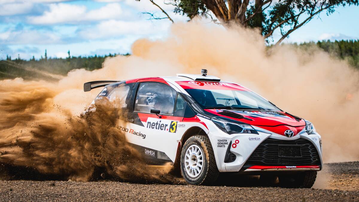 Harry Bates and co-driver John McCarthy took out the National Capital Rally in their Toyota Yaris AP4. Picture: Aaron Wishart.