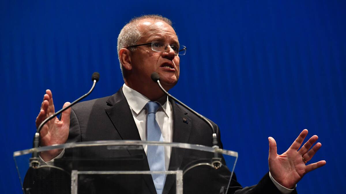 Prime Minister Scott Morrison during the Liberal Party campaign launch at the Melbourne Convention Centre on Sunday. Picture: AAP Image/Mick Tsikas