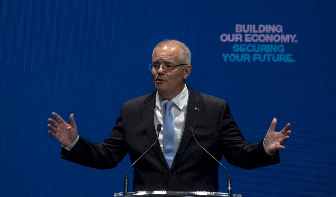 Prime Minister Scott Morrison at the Liberal Party campaign launch in Melbourne on Sunday. Picture: Luis Ascui